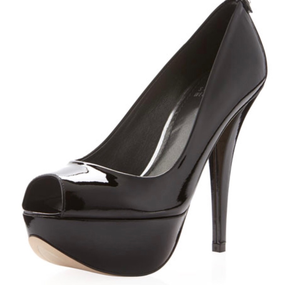 Stuart Weitzman Black Peep Toe Platform Pumps